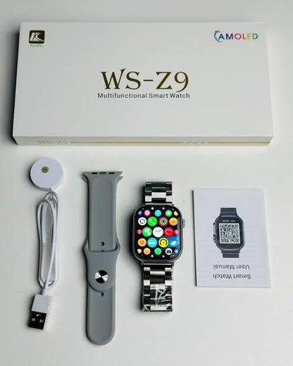 WS Z9 Smartwatch – AMOLED Display | Stainless Steel Finish | Wireless Charging