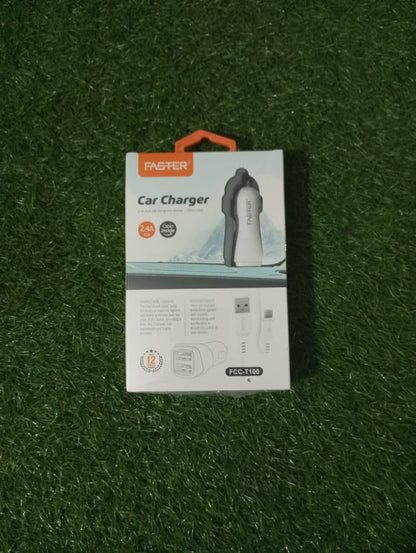Faster FCC-T100 Car Charger 2.4A Dual USB